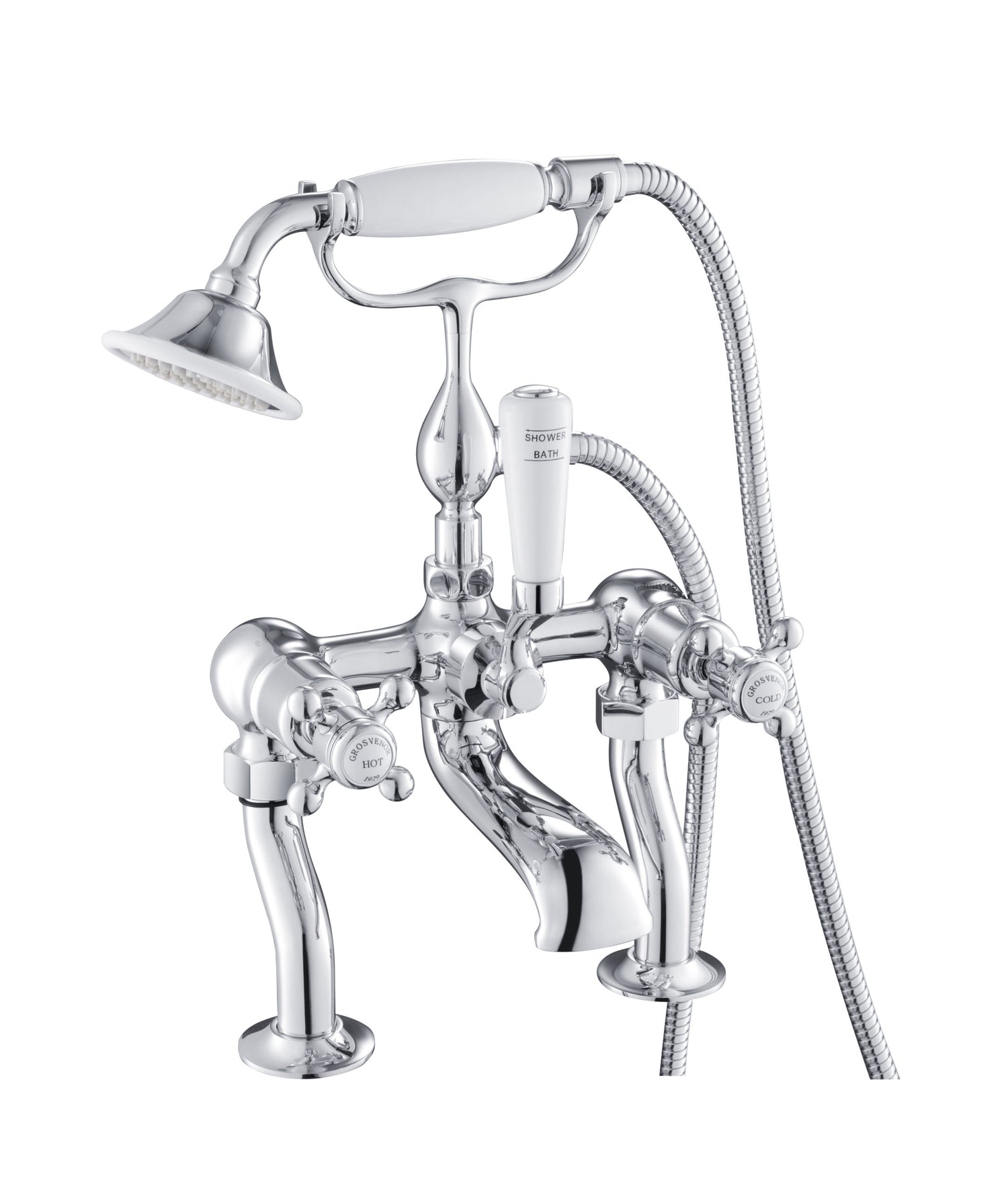 Grosvenor Cross Deck Mounted Bath Shower Mixer with Kit