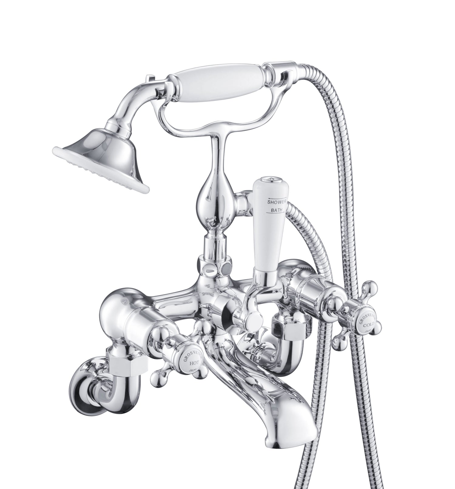 Grosvenor Cross Wall Mounted Bath Shower Mixer with Kit