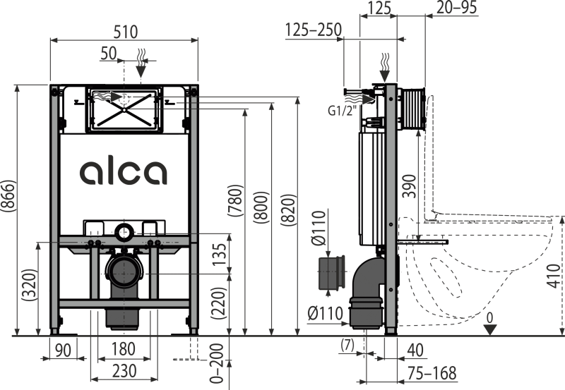 Alca 0.85m frame & cistern (12cm deep) WRAS air gap