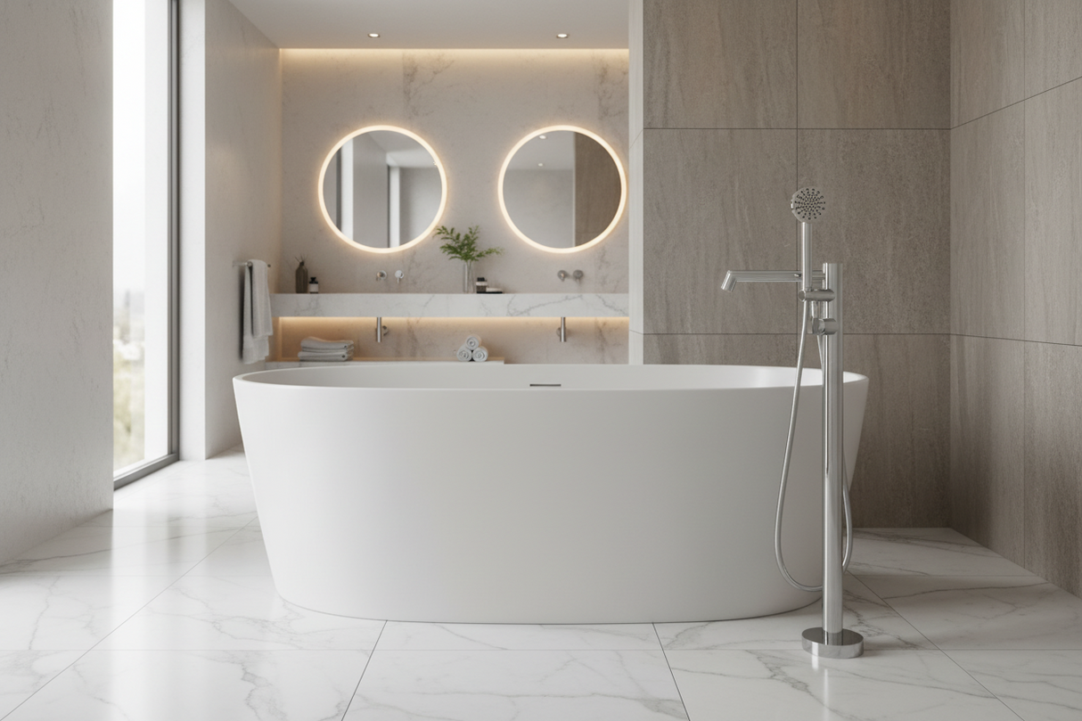 Floor standing bath shower mixer with lever and kit