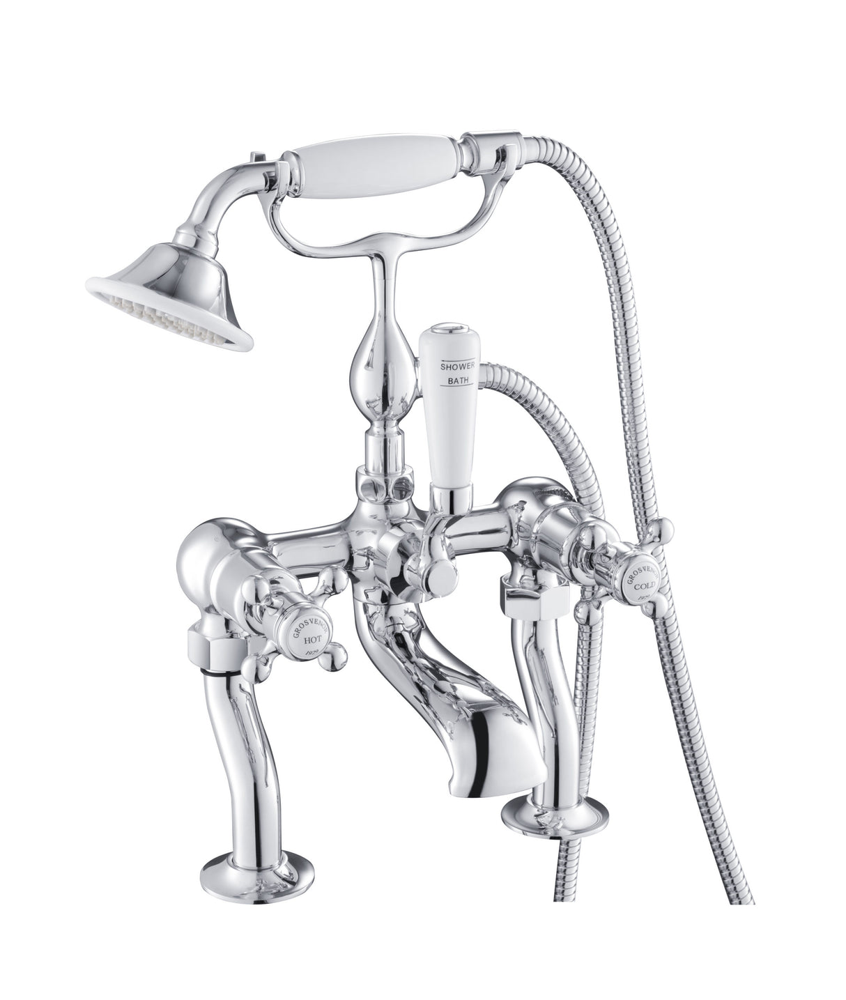Grosvenor Cross Deck Mounted Bath Shower Mixer with Kit