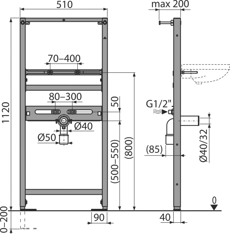 Alca 1.12m Basin Installation Frame