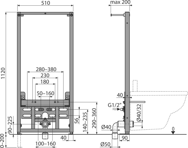 Alca 1.12m Bidet Installation Frame