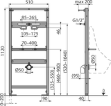 Alca 1.12m Urinal Installation Frame