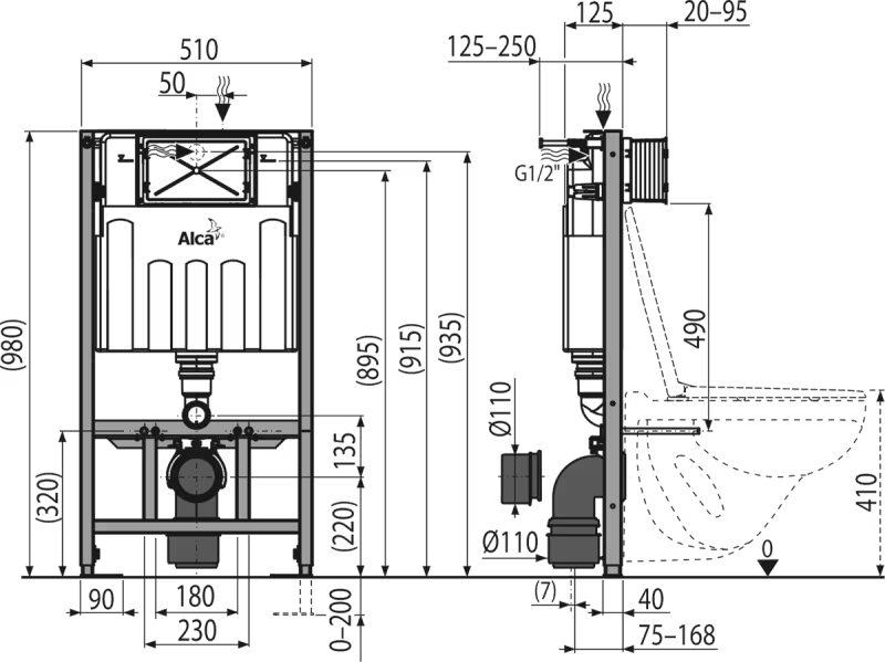 Alca 1.0m Frame & Cistern WRAS Air Gap