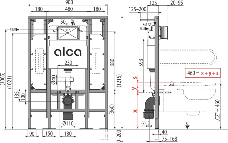 Alca 1.12m Frame & Cistern Reduced Mobility