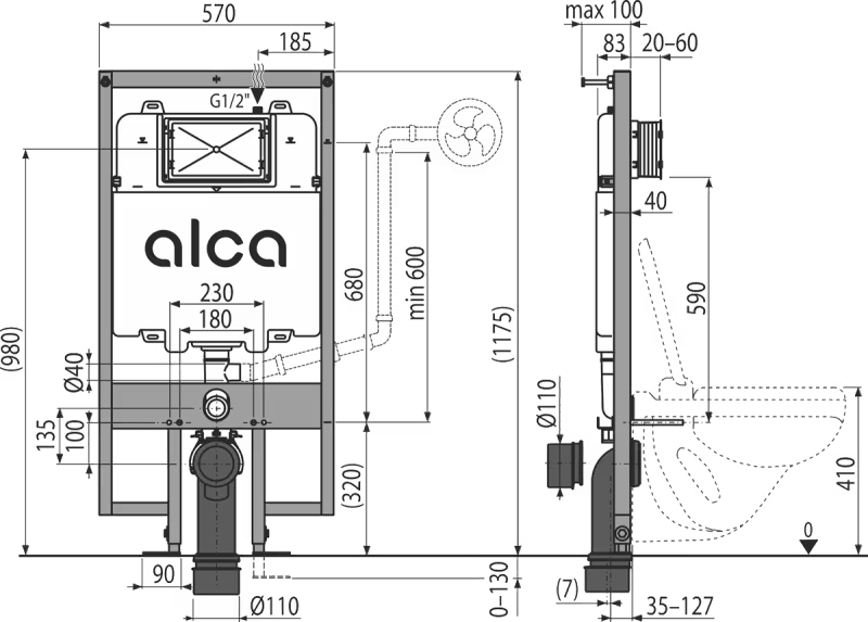 Alca 1.2m Slim Frame & Cistern 8cm