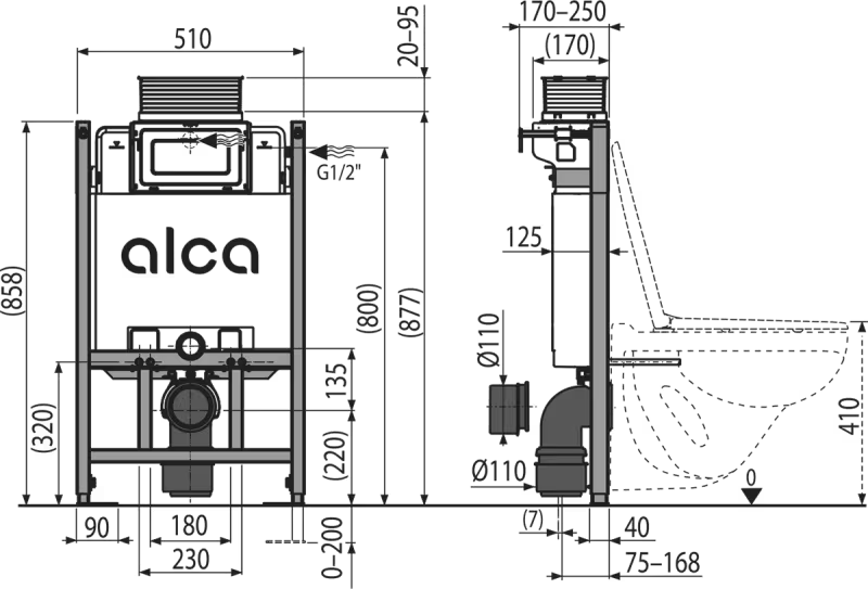 Alca 0.85m Frame & Cistern Top/Front Access