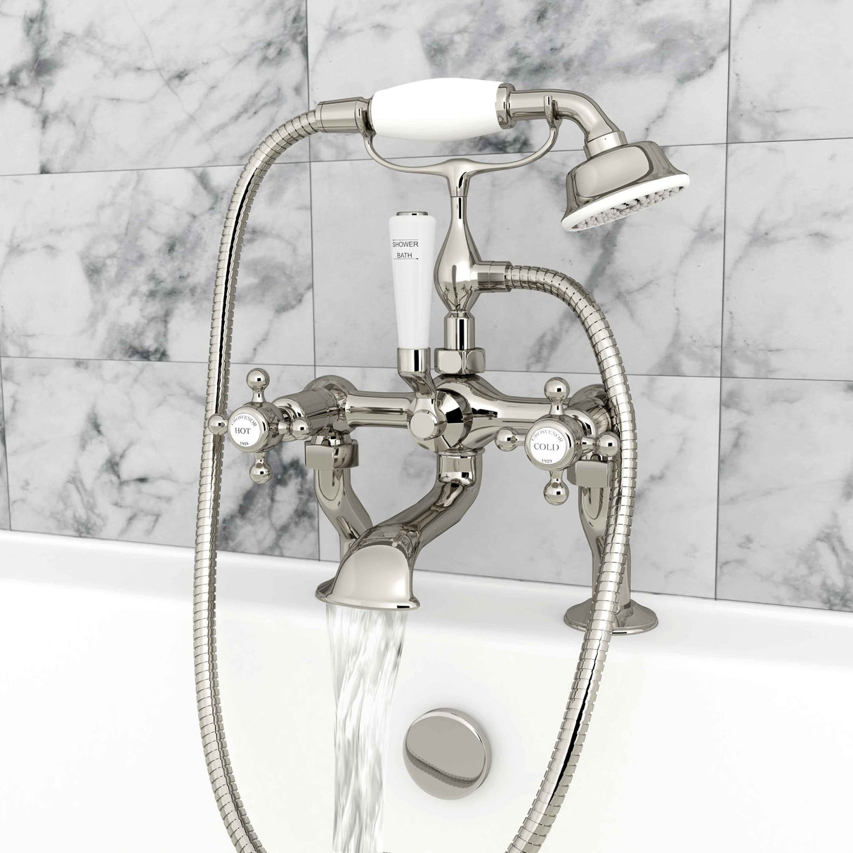 Grosvenor Cross Deck Mounted Bath Shower Mixer with Kit